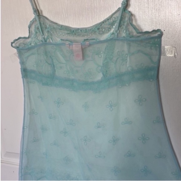 Victoria’s Secret Sheer Mini Dress Green Mint Slip Embroidery Eyelets Holiday S - Picture 12 of 17